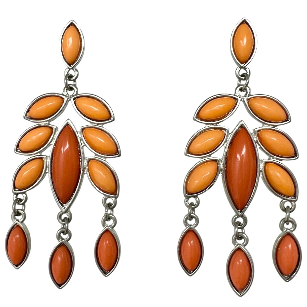 Orange Tones Chandelier Statement Post Drop Earrings